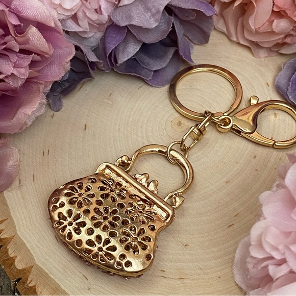 Pink Crystal Clasped Handbag Keychain Charm - Picture 11 of 12